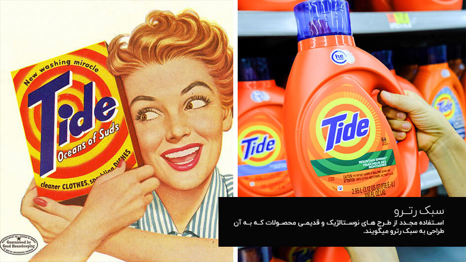 نمونه ای از طراحی بسته بندی به سبک رترو در محصولات برند Tide